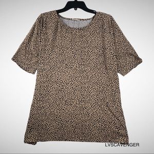 Reb In J Womens Black & Tan Polka Dot Dolman Style T-Shirt Size XL!
